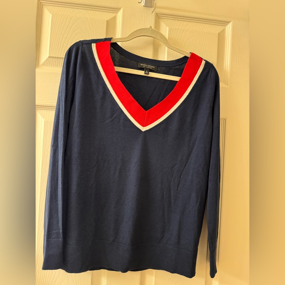 Banana Republic Silk & Cashmere Navy V-Neck Sweater Med